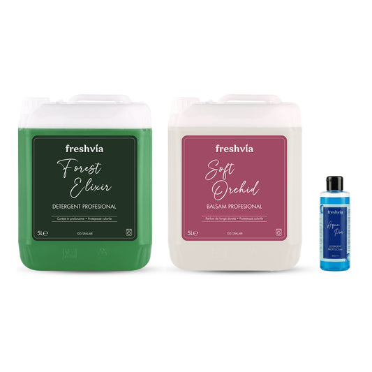 Pachet cu 1x Detergent Profesional Forest Elixir + 1x Balsam Soft Orchid + CADOU Detergent Aqua Pur 200 ml