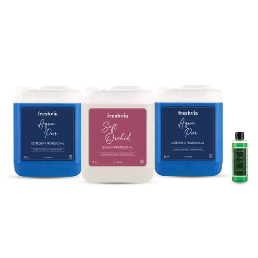 Pachet cu 2x Detergent Profesional Aqua Pur + 1x Balsam Soft Orchid + CADOU Detergent Forest Elixir 200 ml