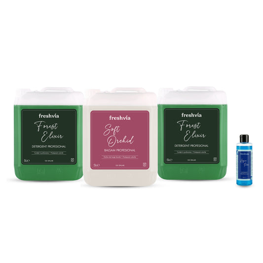 Pachet cu 2x Detergent Profesional Forest Elixir + 1x Balsam Soft Orchid + CADOU Detergent Aqua Pur 200 ml