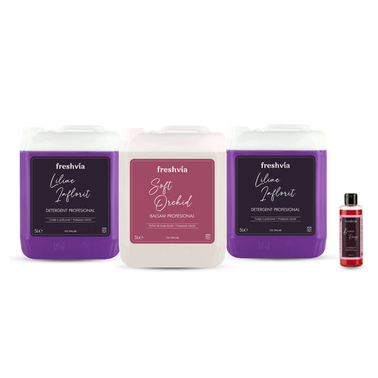Pachet cu 2x Detergent Profesional Liliac Inflorit + 1x Balsam Soft Orchid + CADOU Detergent Baccarouge 200 ml